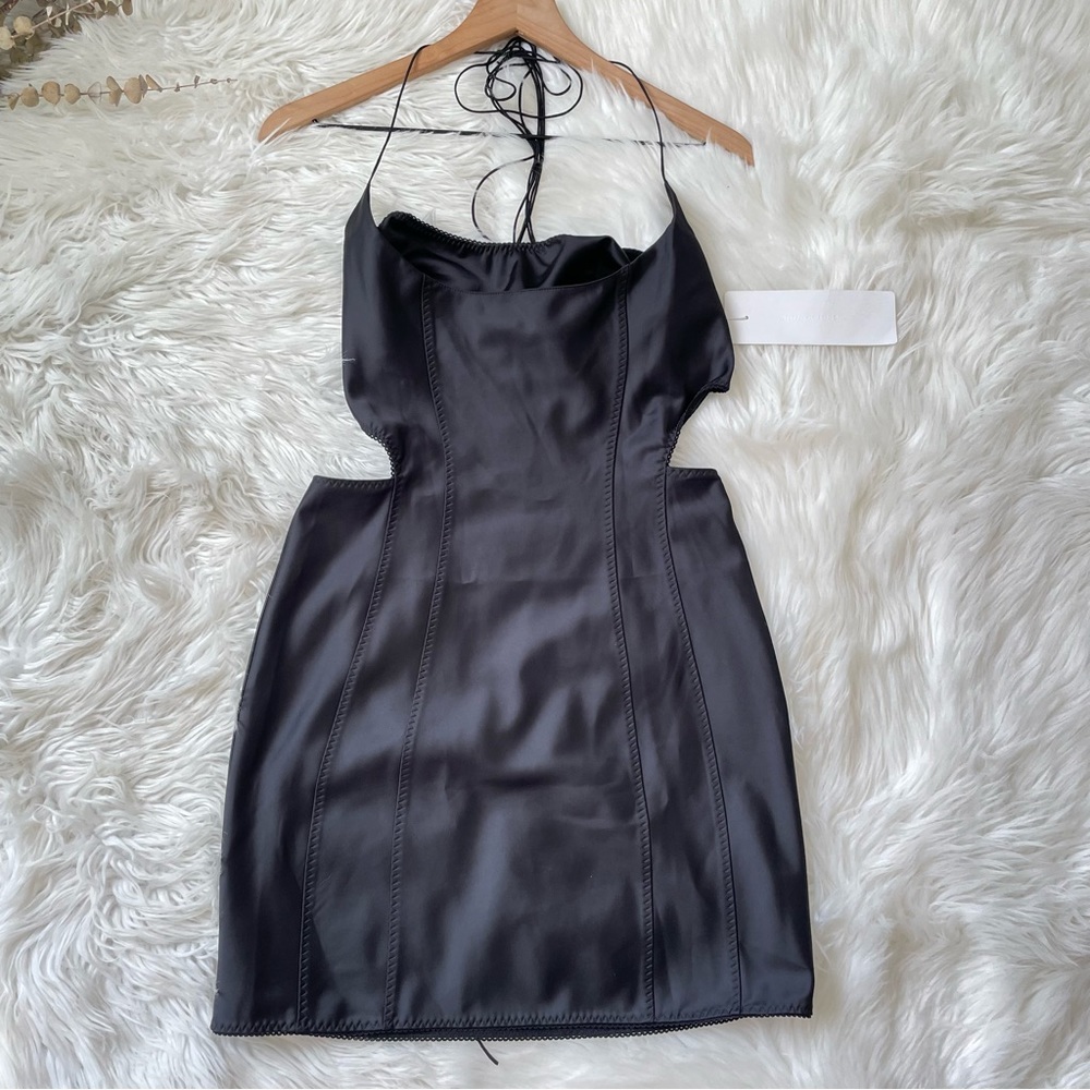 Anna October Vivienne Mini Dress Black Medium Satin Cutout NWT - Picture 8 of 16
